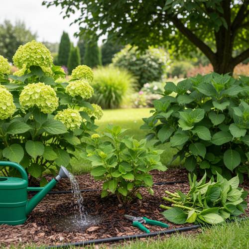 уход за зеленой гортензией в саду.jpg